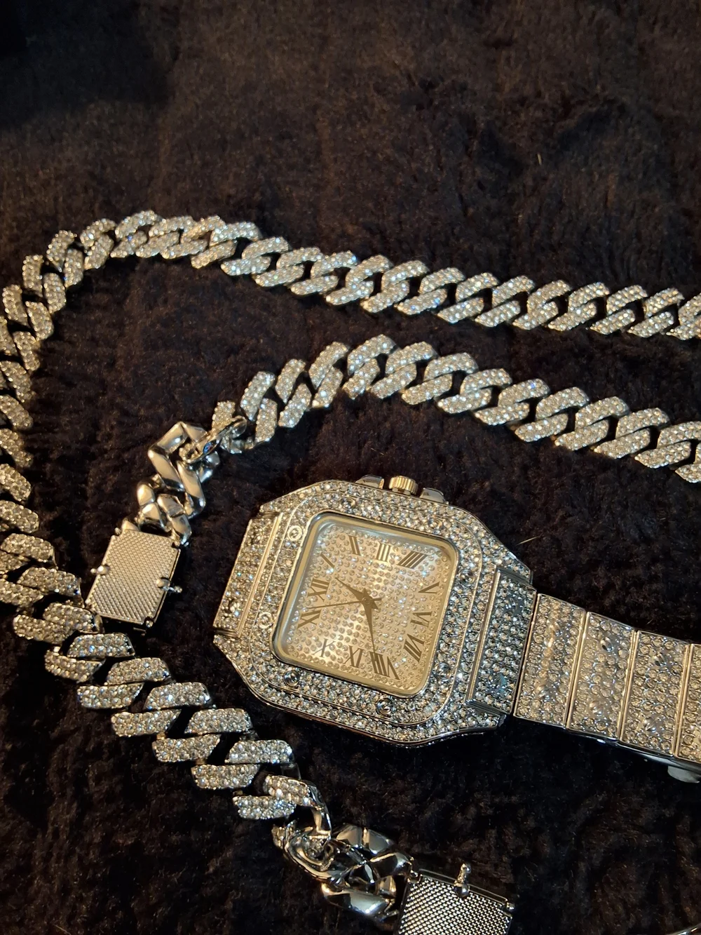 Men's Cartice Cuban Link Watch and Chain Set